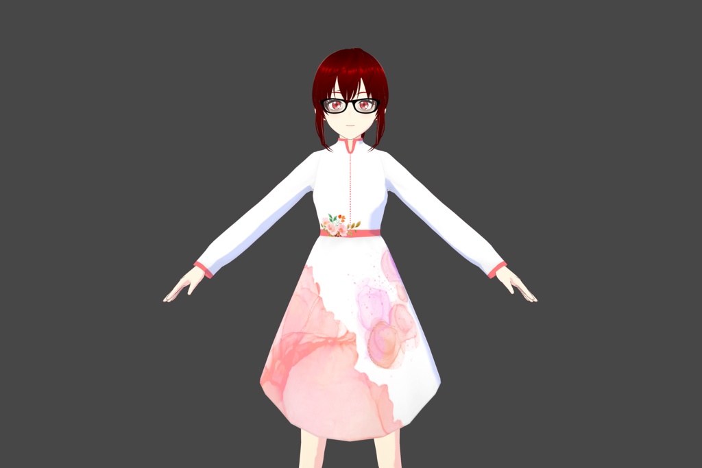 White/Pink Floral Vroid Dress