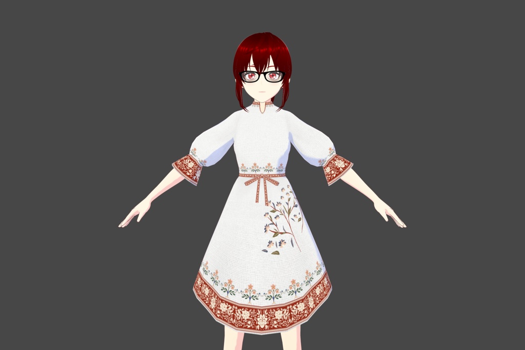 White/Red Floral Vroid Dress