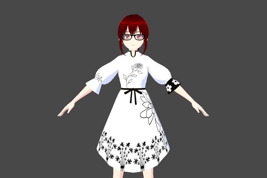 White/Black Floral Vroid Dress
