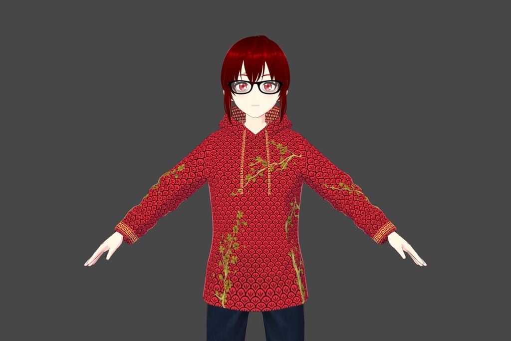 Red/Gold Branches Vroid Hoodie