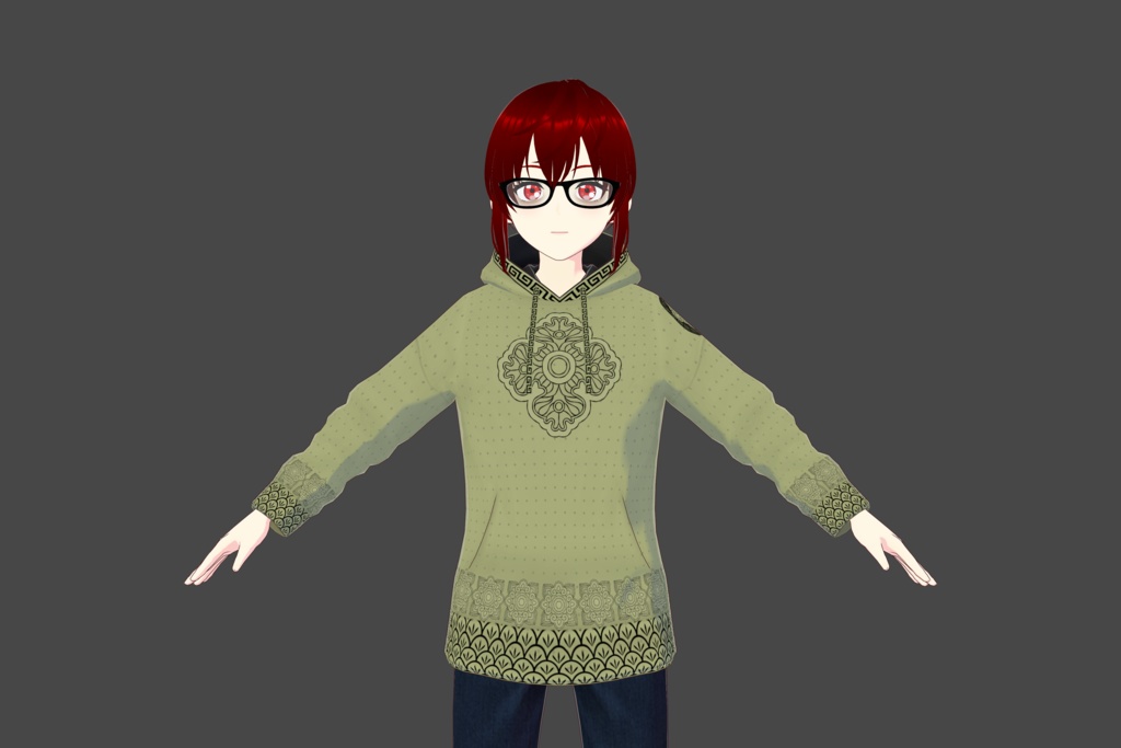 Light Olive "Asian Design" Vroid Hoodie
