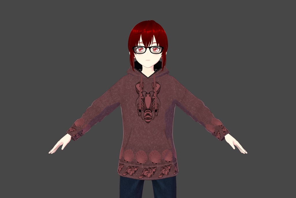 Dark Pink Crustaceans Vroid Hoodie