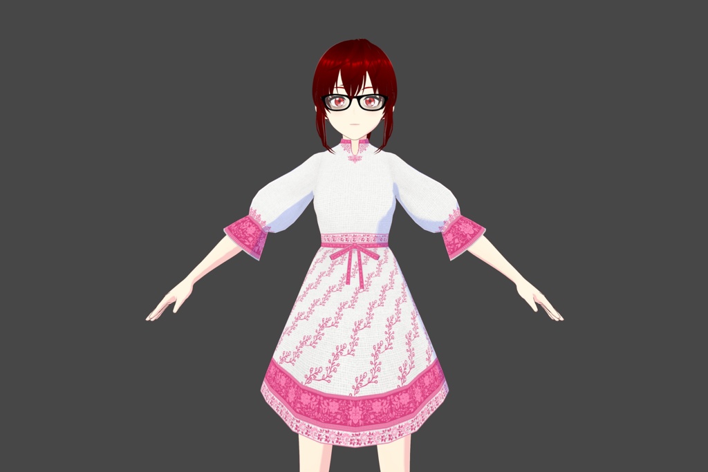 White/Bright Pink Floral Vroid Dress