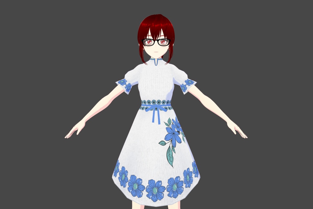 White/Blue Floral Vroid Dress