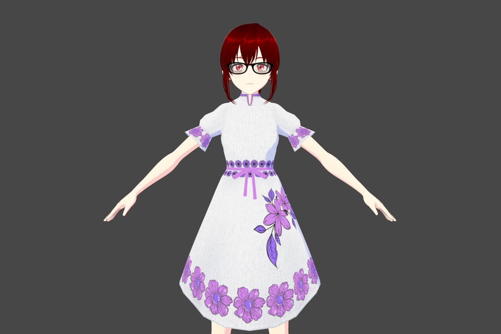 White/Purple Floral Vroid Dress