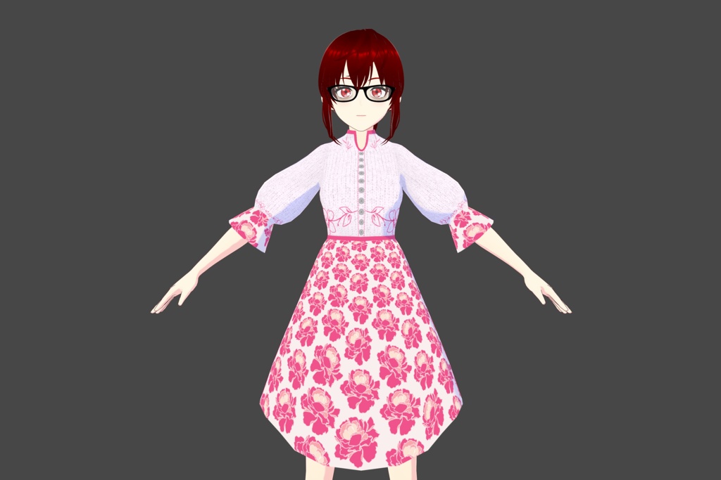 White/Pink Floral (Rose) Vroid Dress