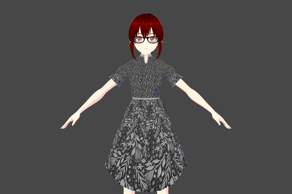 Grey/Black "Leaf-Pattern" Vroid Dress