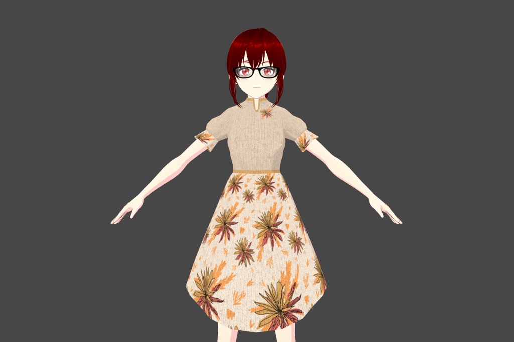 Beige/Orange Floral Vroid Dress