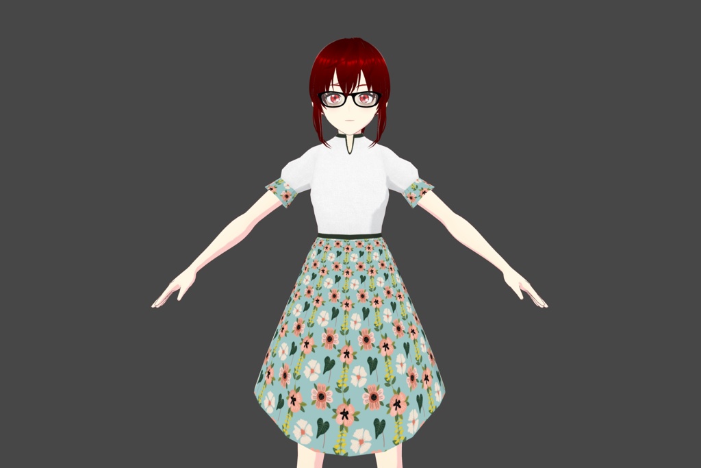 White/Blue Simplistic Floral Vroid Dress