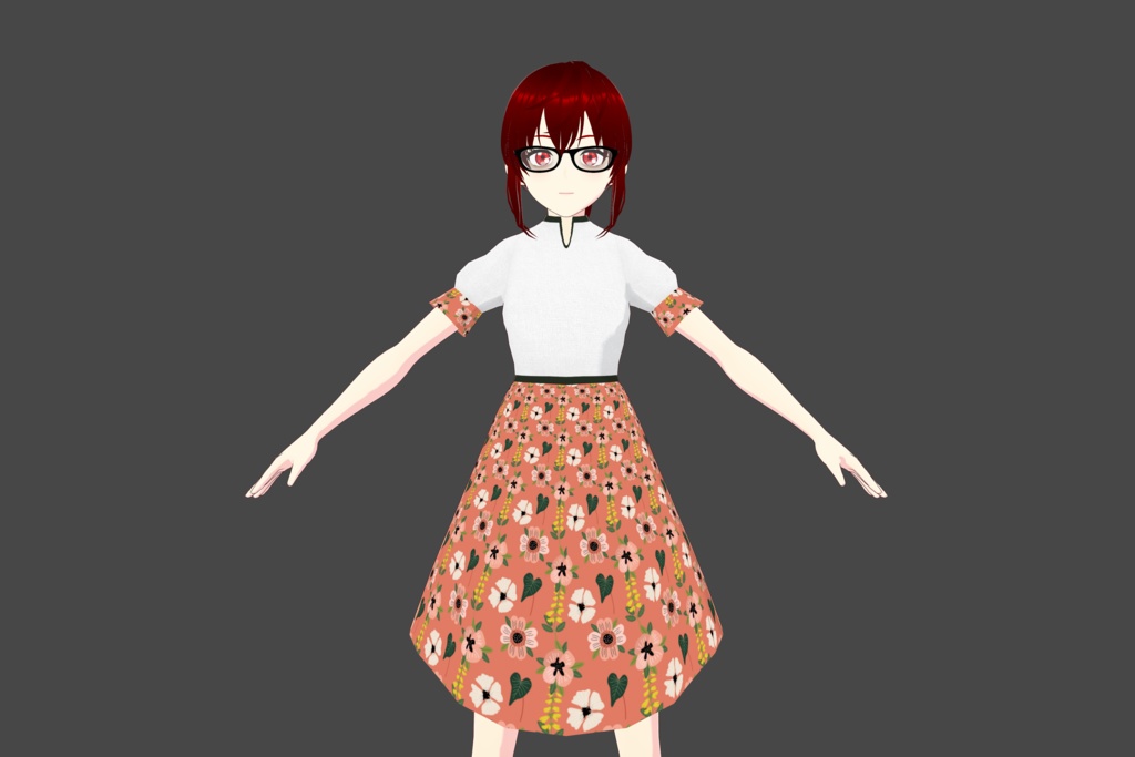 White/Orange Simplistic Floral Vroid Dress