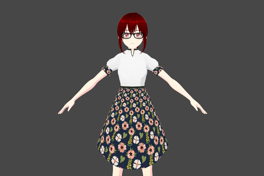 White/Navy Blue Simplistic Floral Vroid Dress