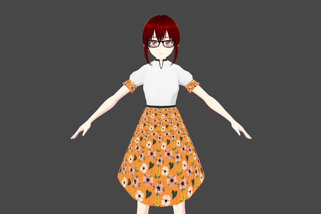 White/Marigold Simplistic Floral Vroid Dress