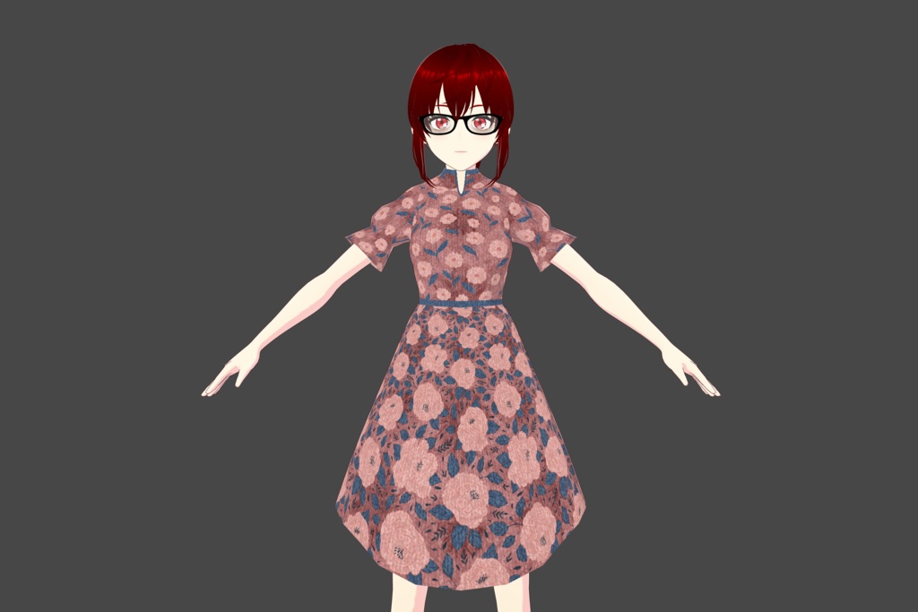 Dark Pink/Blue Floral Vroid Dress