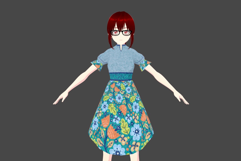Blue Tropical Floral Vroid Dress