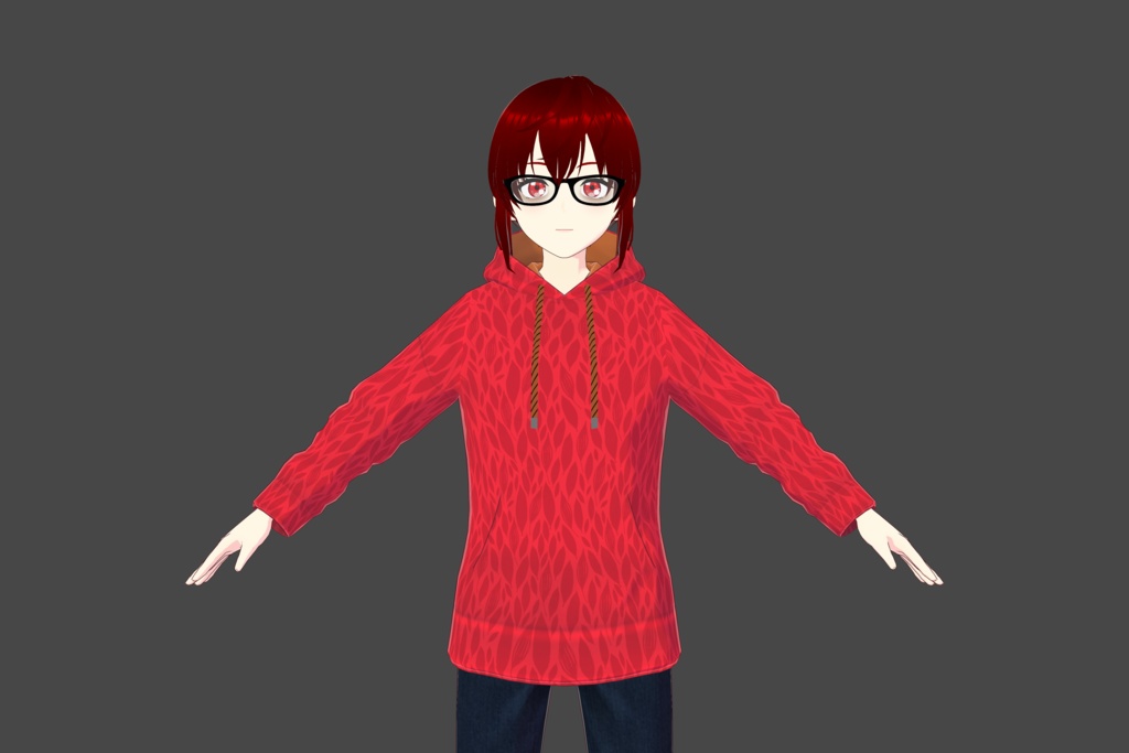 Red Leaf-Pattern Vroid Hoodie