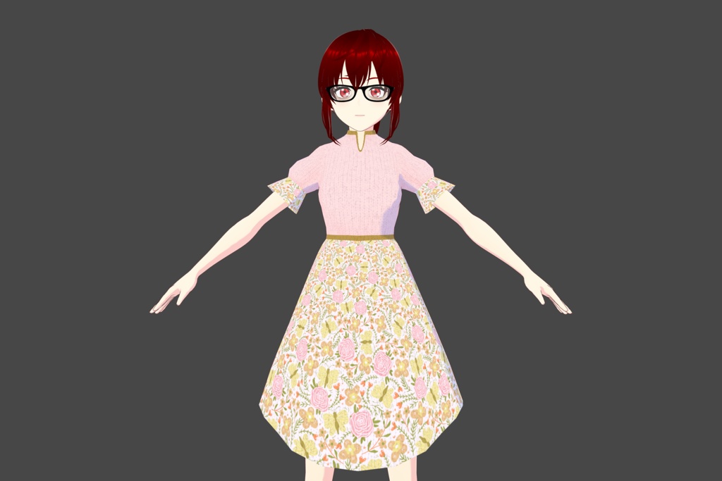 Pink/Yellow Butterfly Floral Vroid Dress