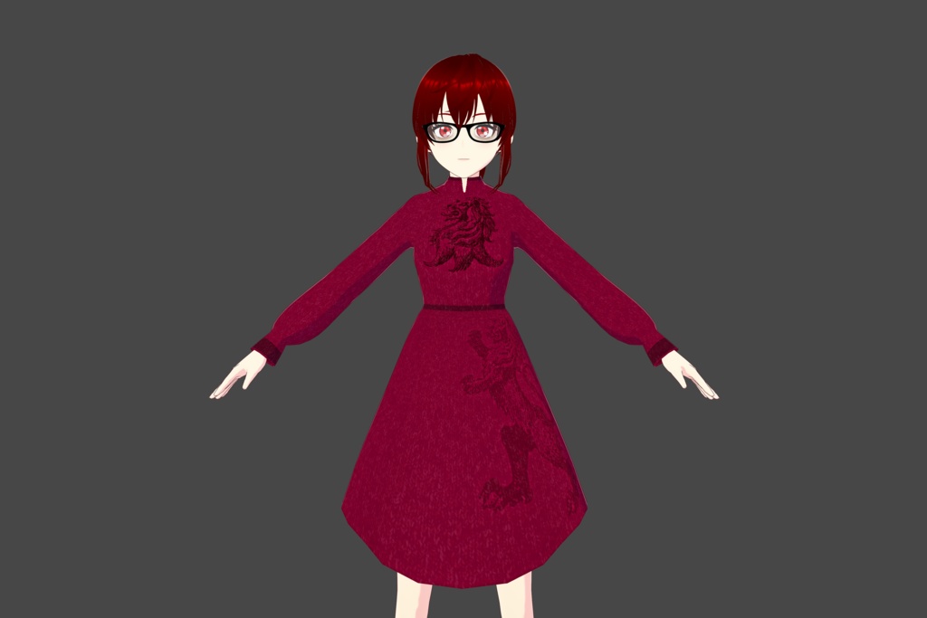 Dark Crimson Lion-Themed Vroid Dress
