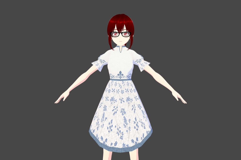 Classic White/Blue Floral Vroid Dress