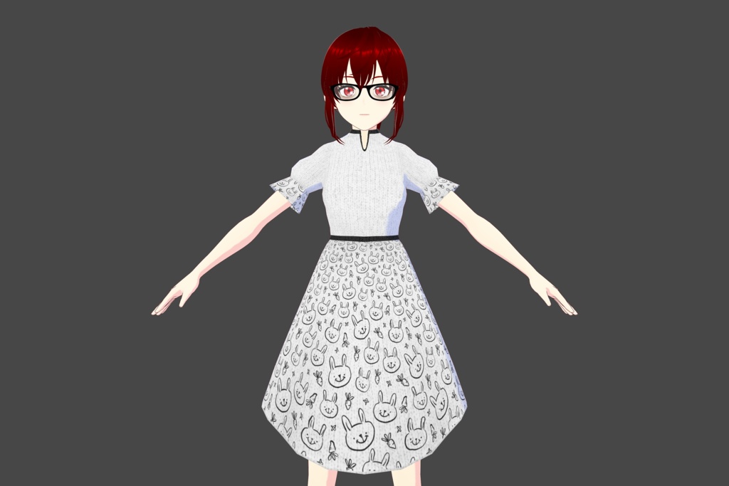 White/Black Bunny-Themed Vroid Dress