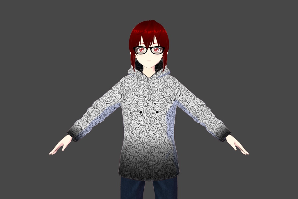 Black & White Fruit-Print Vroid Hoodie