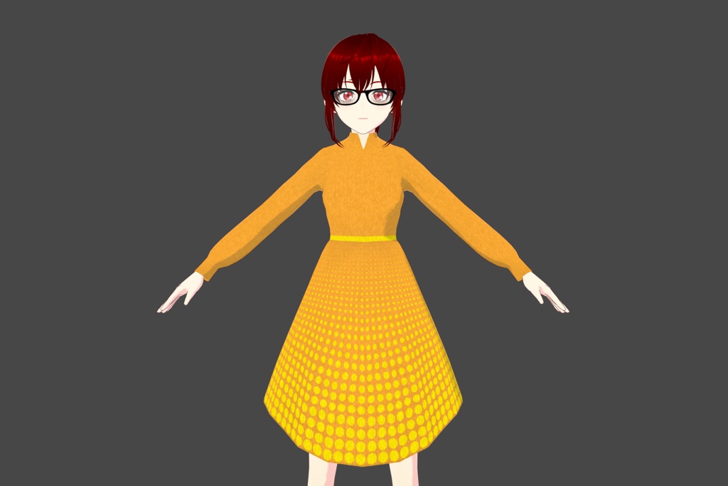 Golden Yellow Spotted Vroid Dress