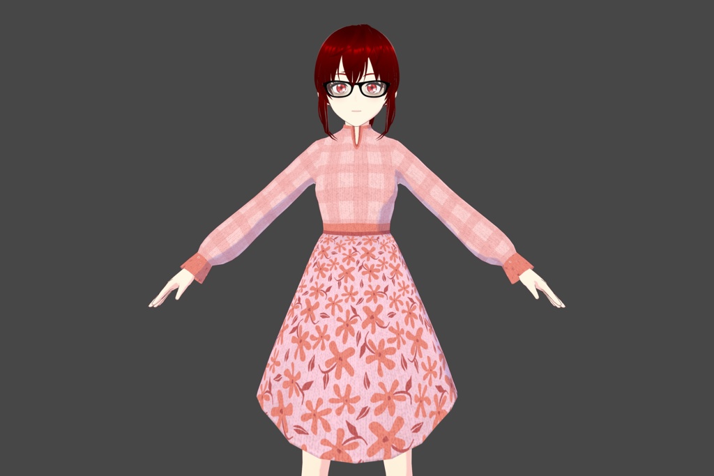 Pink Checkered Floral Vroid Dress