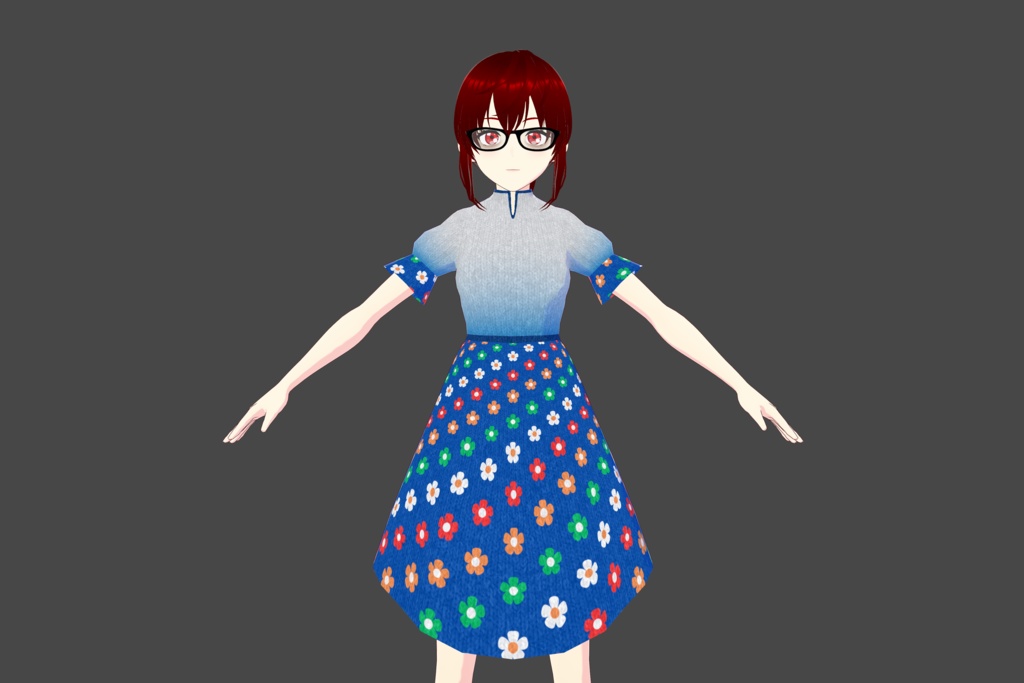 Dark Blue Floral Vroid Dress