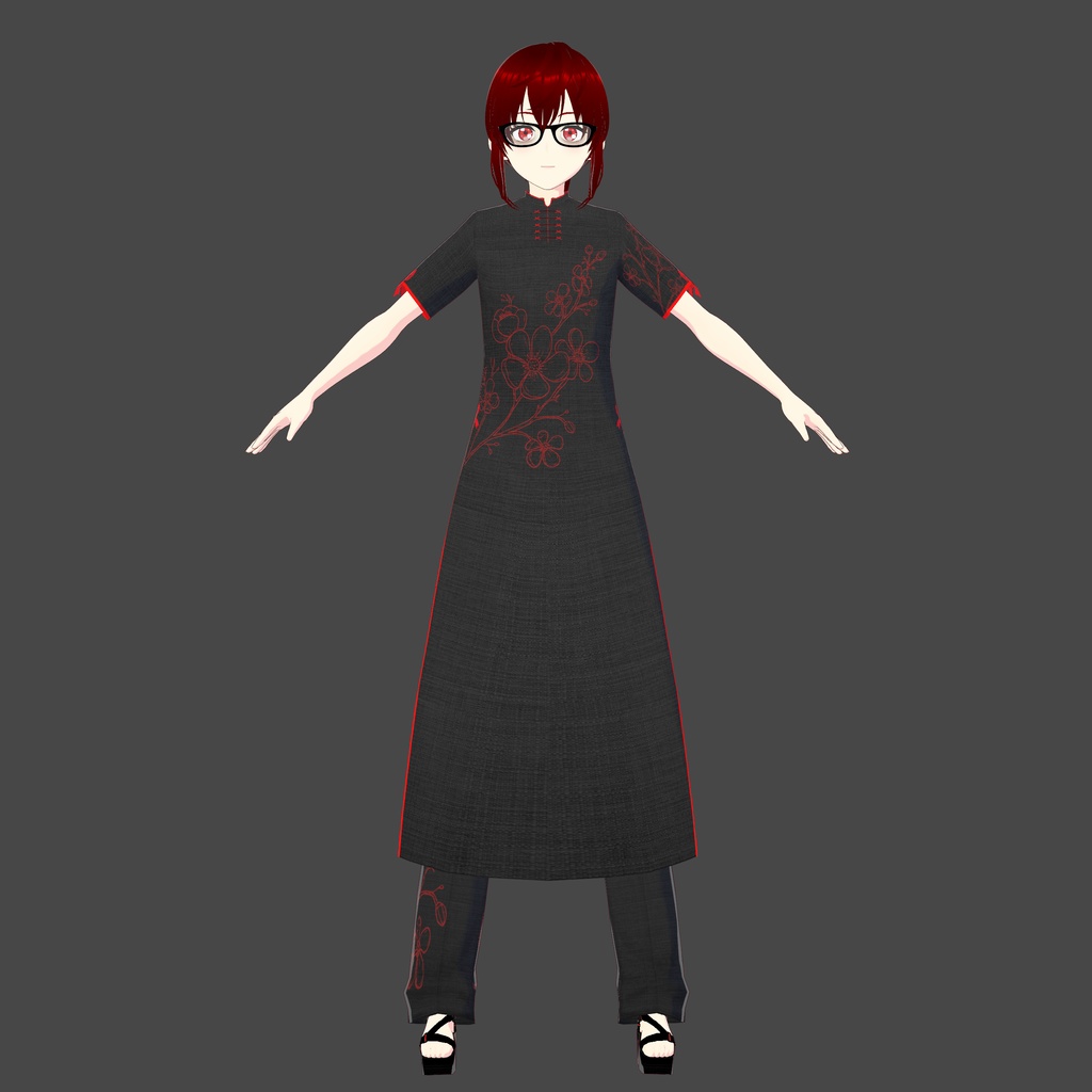 Black/Red Floral Asian Vroid Outfit