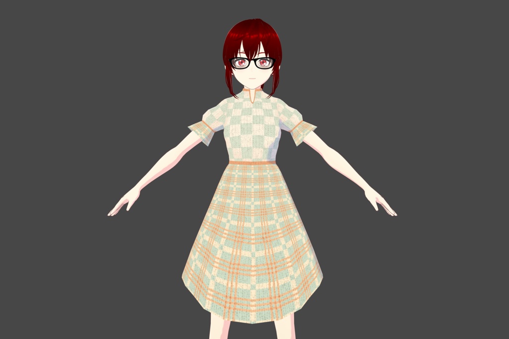 Pale Peach/Green Plaid Vroid Dress