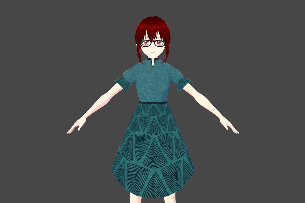 Peacock Blue Triangles Vroid Dress