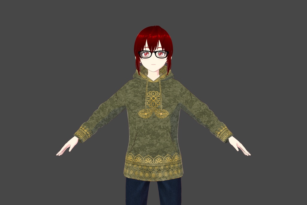 Gold/Olive Digital Camo-Inspired Floral Vroid Hoodie