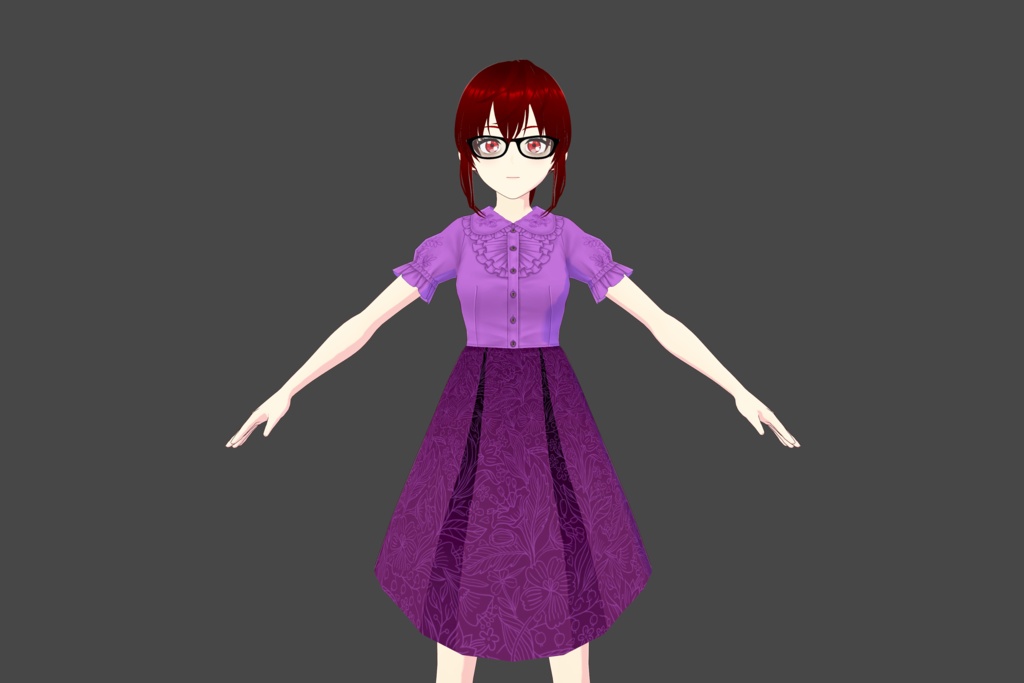 Purple Floral Frilly Vroid Dress