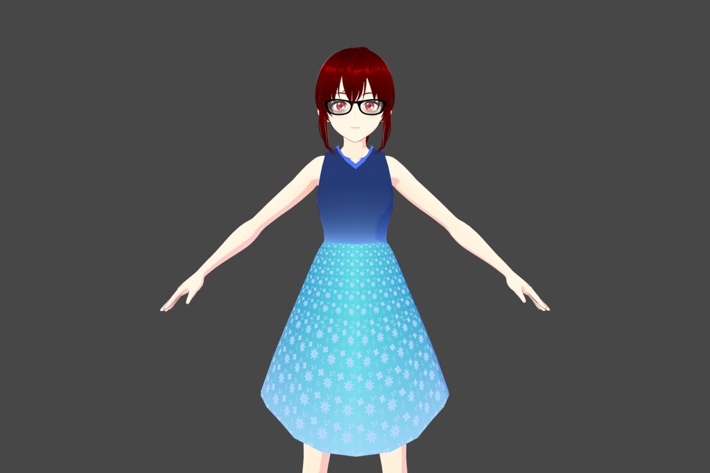 Blue Floral Gradient Sleeveless Vroid Dress