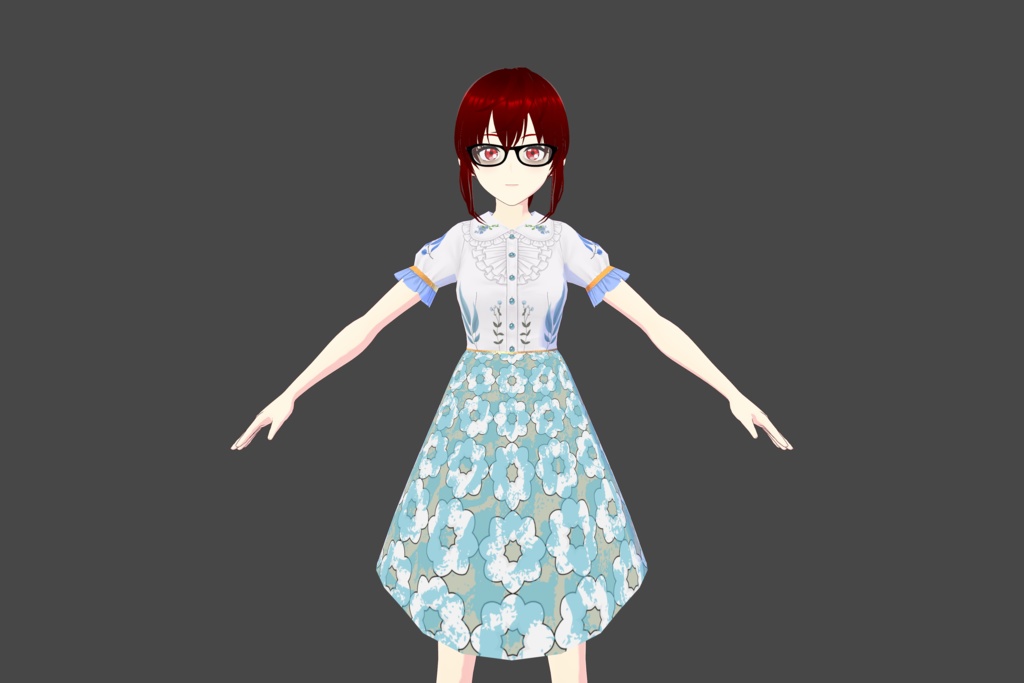 White/Blue Frilled Floral Vroid Dress