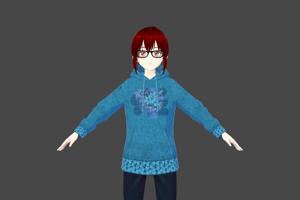 Saphire Blue Floral Vroid Hoodie