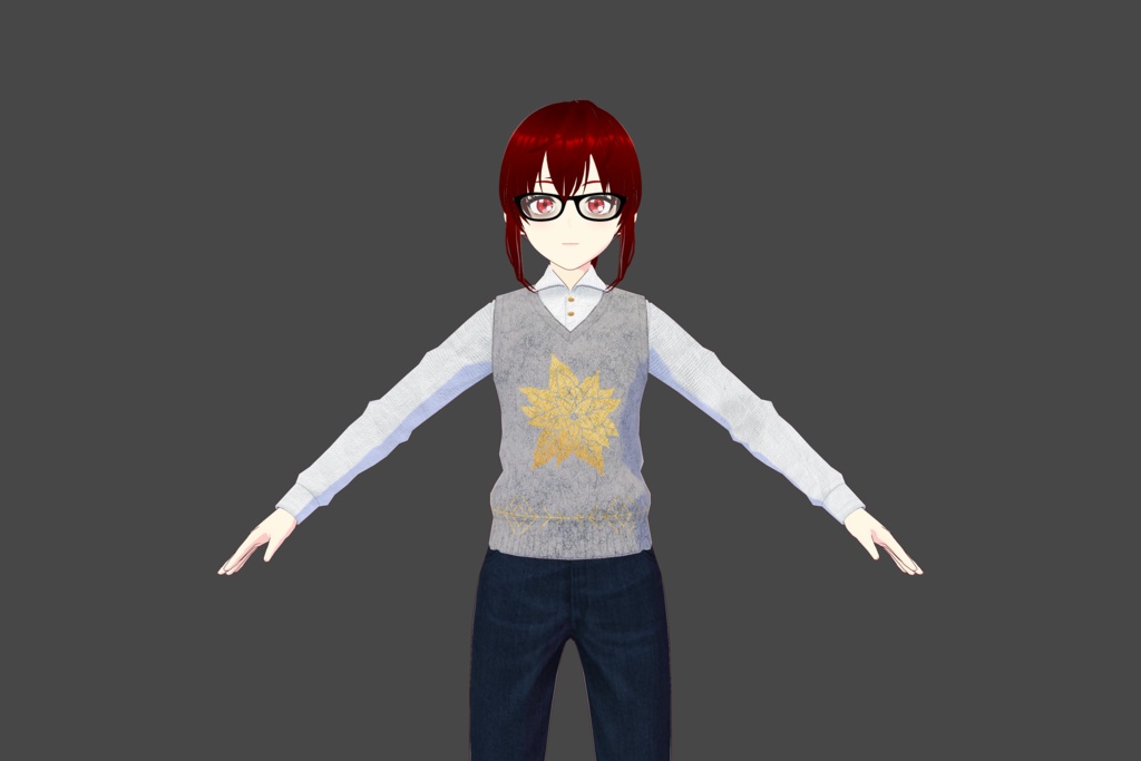 Grey/Gold Floral Vroid Sweater with White Shirt