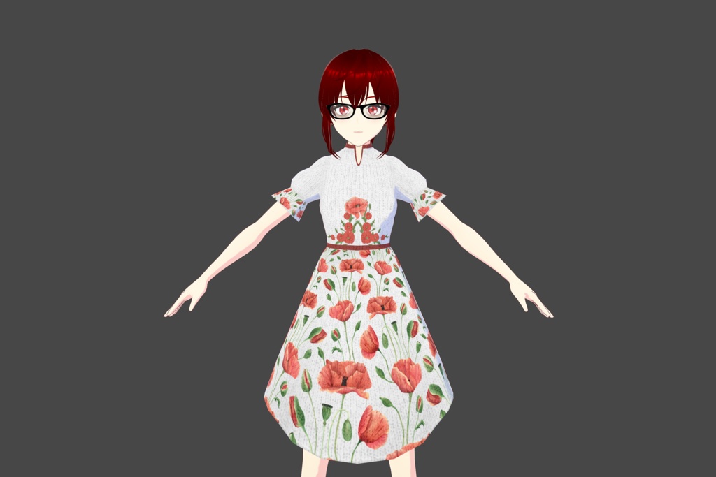 White/Red Poppy-Themed Floral Vroid Dress