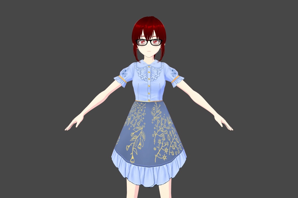 Blue/Gold Frilled Floral Vroid Dress