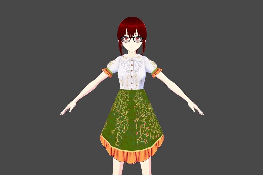 Green/White/Gold Frilled Floral Design Gems (Ruby) Vroid Dress