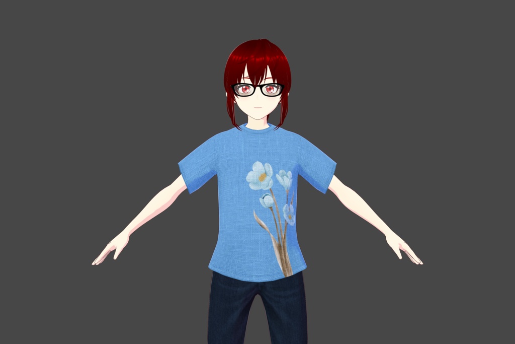 Dull Blue Floral Pattern Vroid T-Shirt