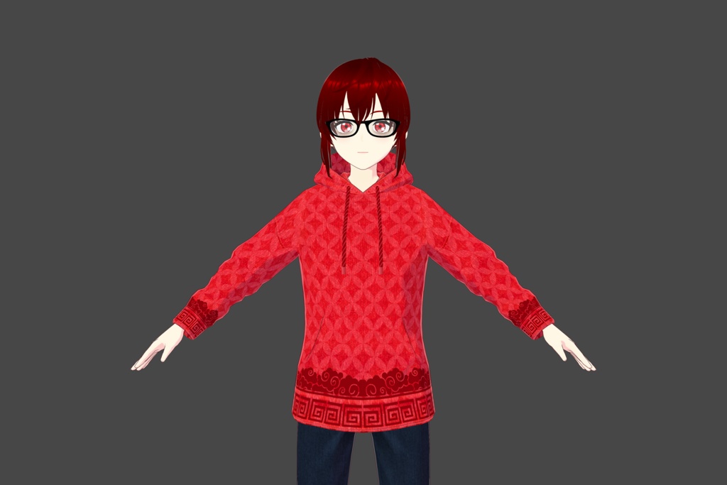 Bright Red Pattern Vroid Hoodie