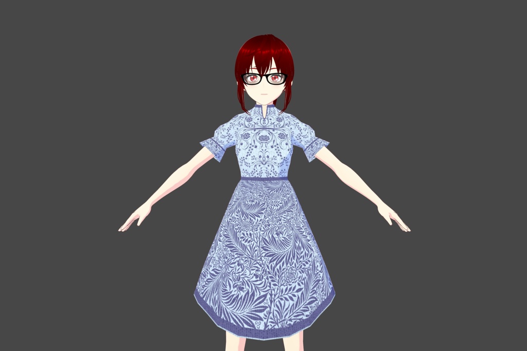 Fancy Blue Floral Vroid Dress