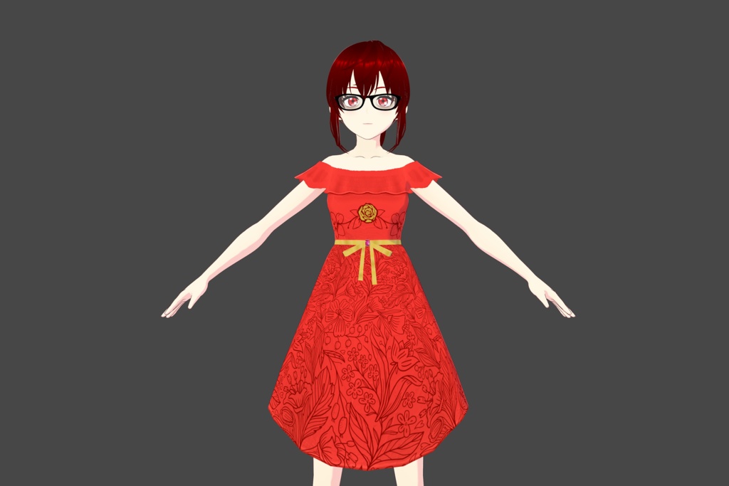 Sleeveless Red Floral Vroid Dress