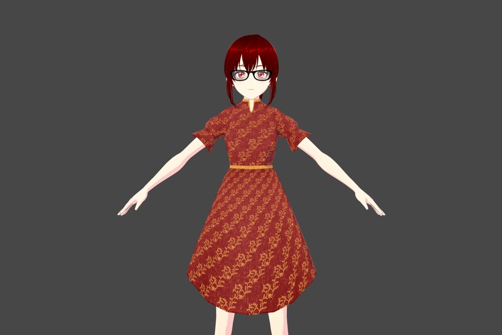 Red/Gold Floral Vroid Dress