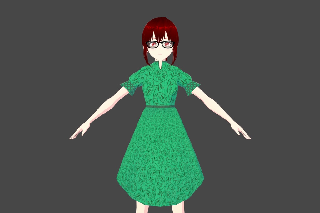 Emerald Green Floral Vroid Dress