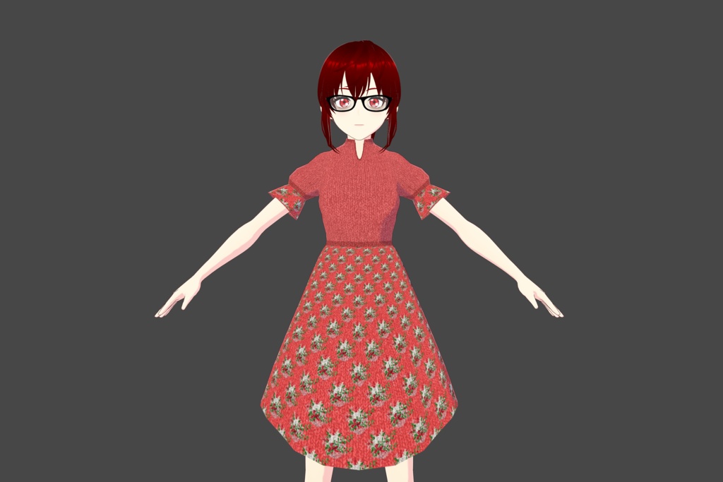 Carmine Pink Floral Vroid Dress