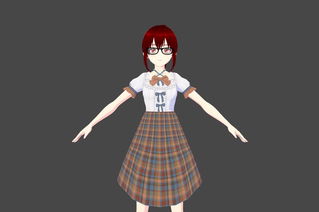 White/Brown/Blue Plaid Bows Vroid Dress