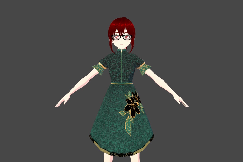 Emerald/Black Floral Vroid Dress