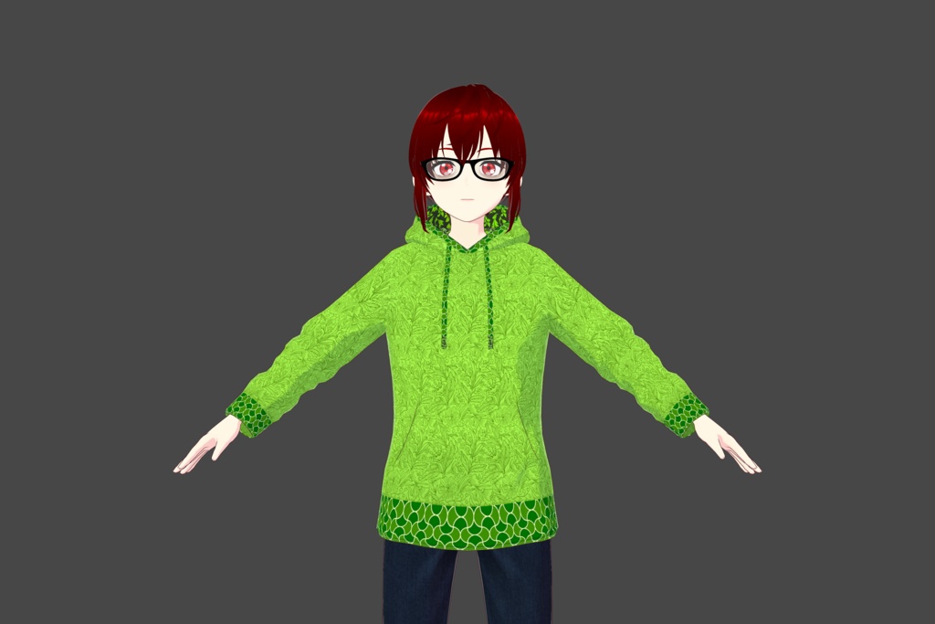 Lime Green Floral Print Vroid Hoodie