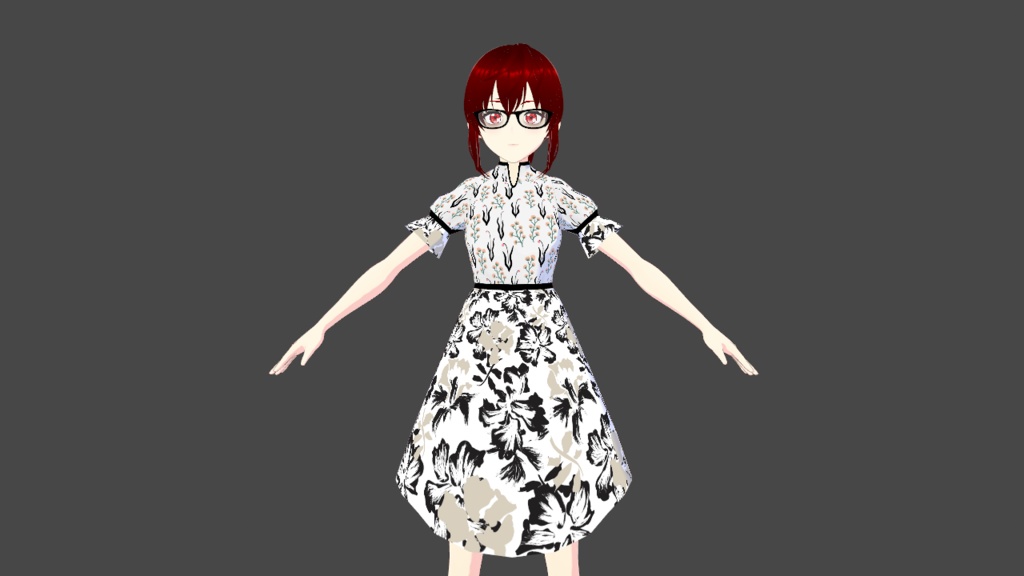 White Black Floral Print Half-Sleeve Vroid Dress